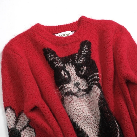 Red Sweater with Cat and Floral Design. NWOT - Picture 10 of 10